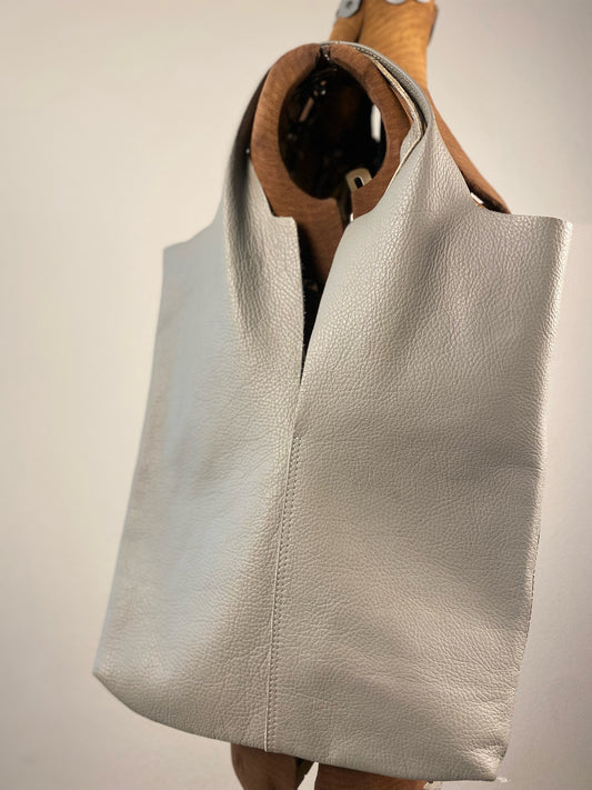 Grey leather hobo bag